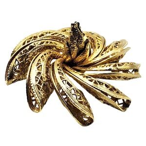 Vintage Corocraft Brooch Gold Tone Large Filigree Flower Pin Jewelry